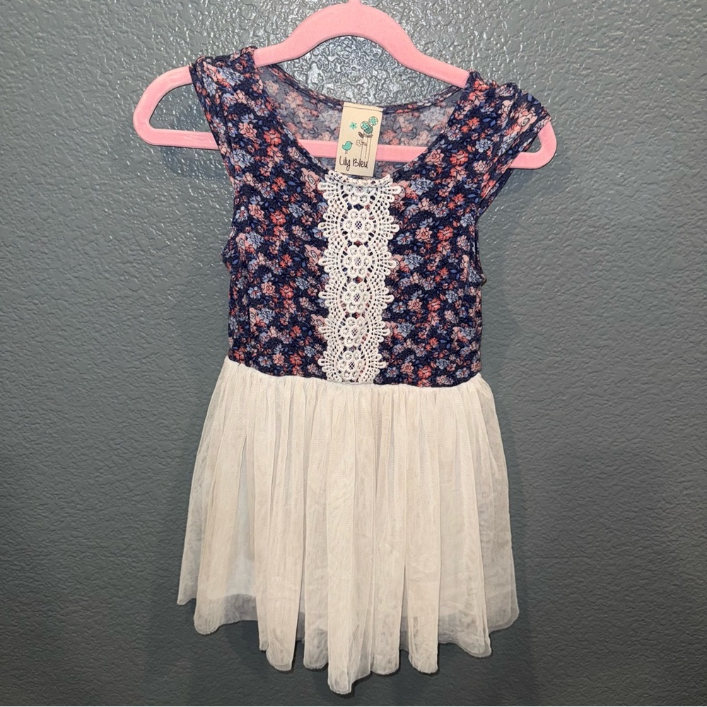Girls Size 3T Blue Lily Bleu Floral Casual Short Sleeve Dress